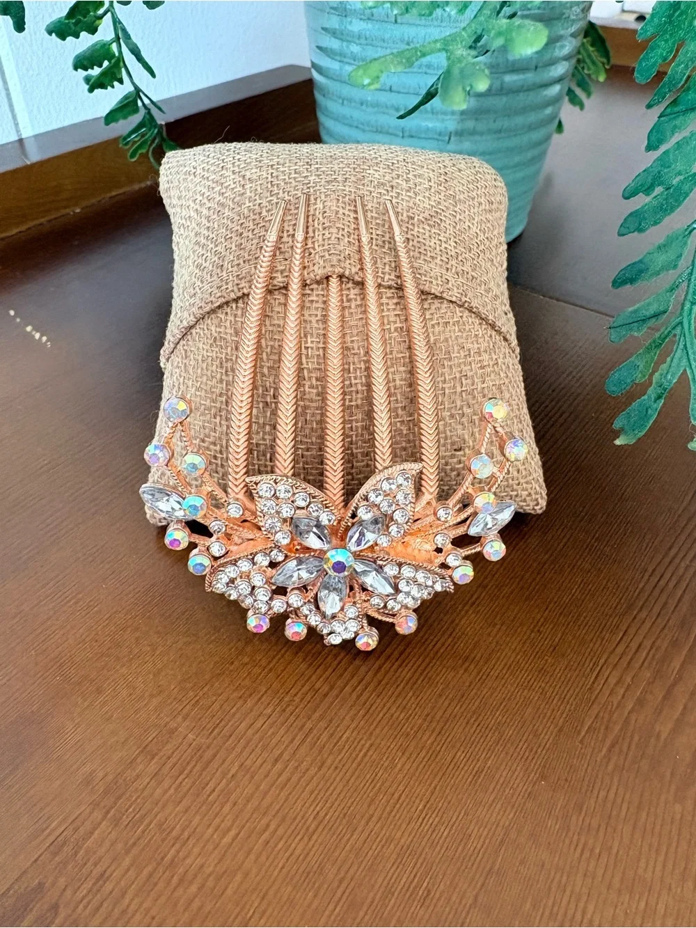 Rose Gold Crystal Hair Comb Accessory Bride Bridesmaid Prom Updo For Hair